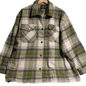 HFX Men's Green Plaid Flannel Shirt Jacket Overshirt Size L G